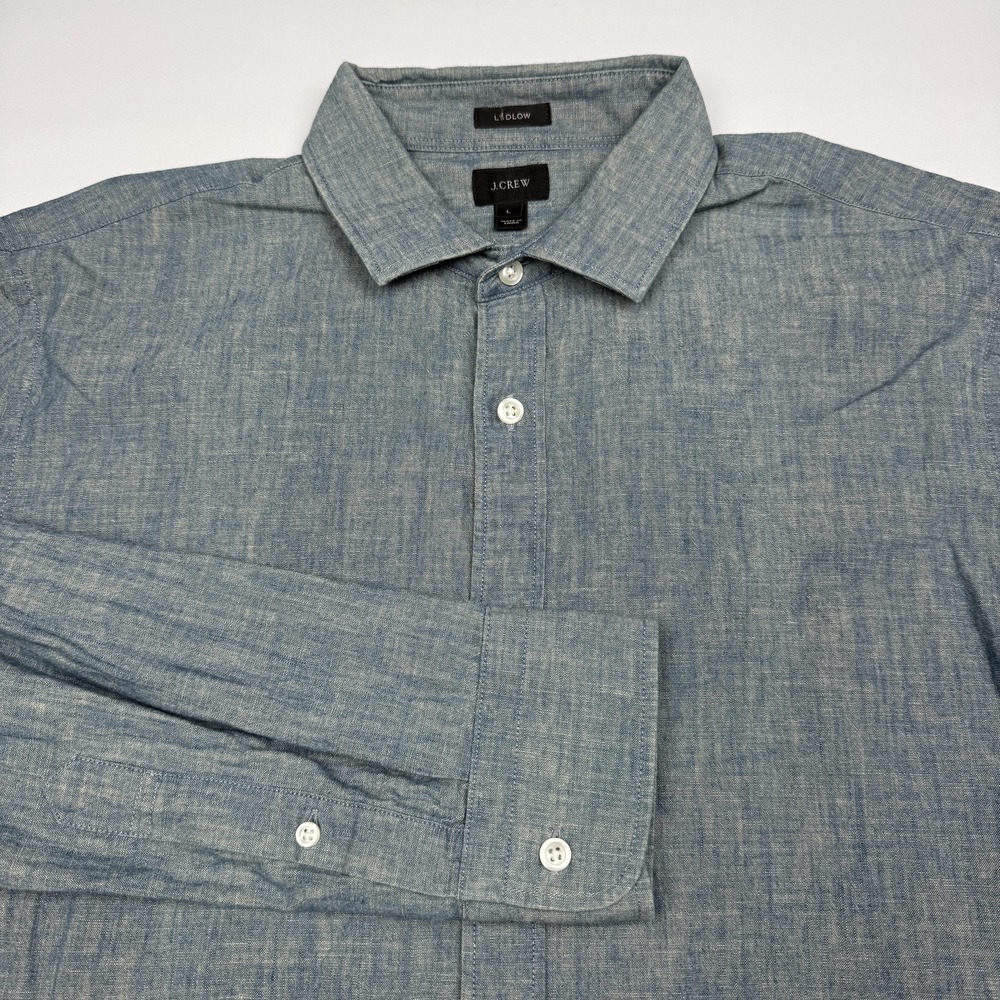 J.Crew Ludlow Shirt Mens Large Blue Chambray Long Sleeve Button Up Slim Casual